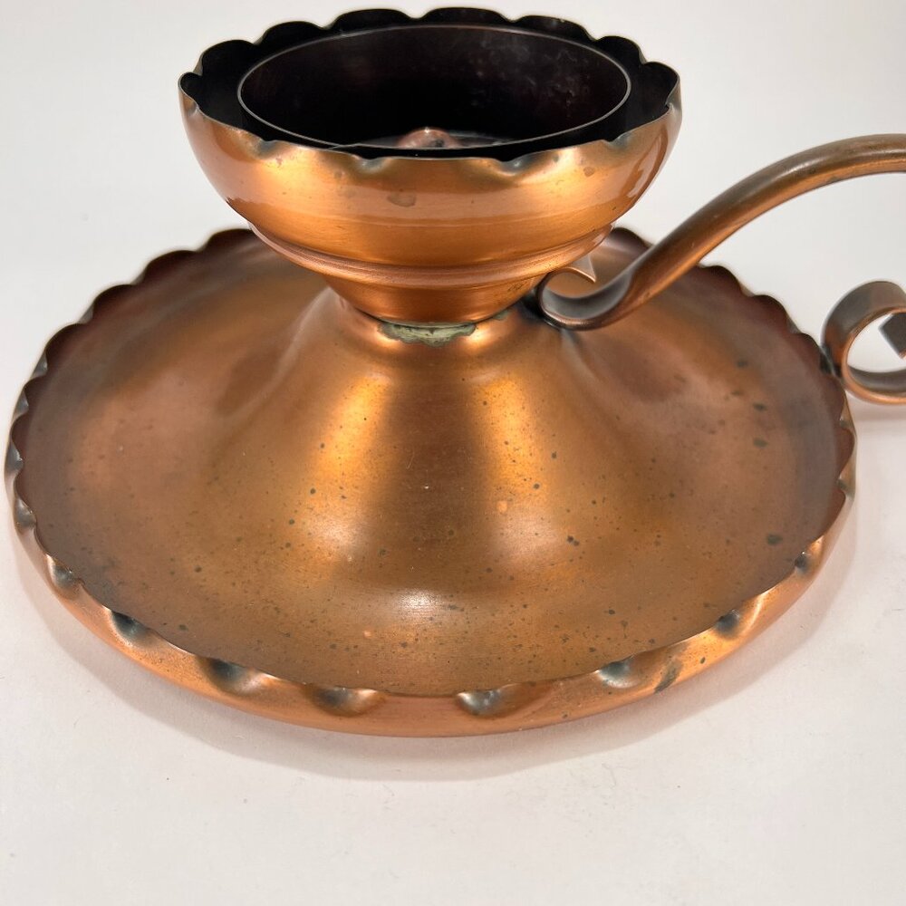 Vtg Gregorian Copper Drip Tray Table Chamber Candlestick Candle Holder Handle - Picture 9 of 15